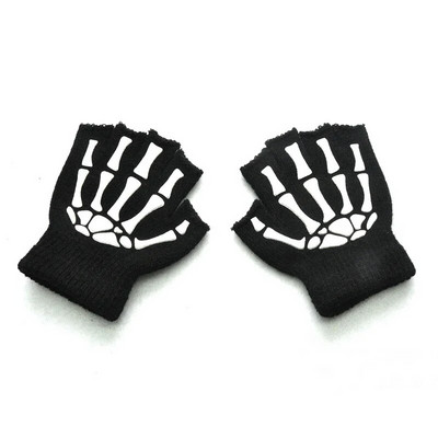 Wecute Toddler Copil Halloween Cosplay Schelet Craniu Mănușă cu jumătate de deget Strălucire în întuneric Luminou fără degete Mănușă de iarnă pentru copii