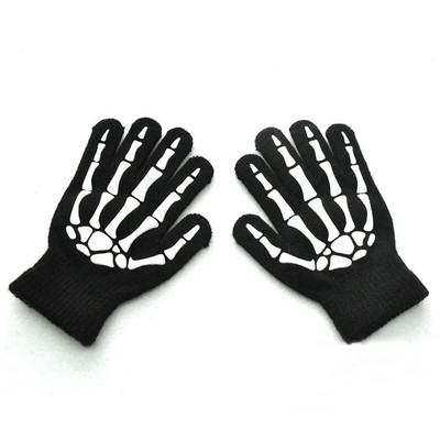 Wecute Toddler Copil Halloween Cosplay Schelet Craniu Mănușă cu jumătate de deget Strălucire în întuneric Luminou fără degete Mănușă de iarnă pentru copii
