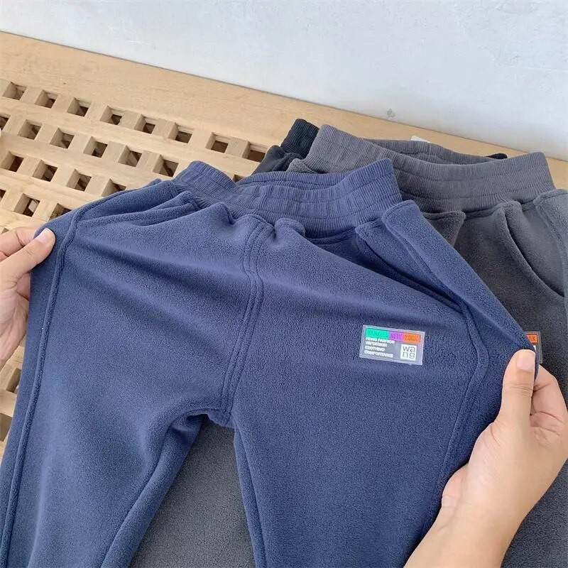 Laste plüüsist paksendatud püksid poiste ja tüdrukute vabaaja püksid, beebi ühes tükis fliis fliis soojad dressipüksid sügis ja talv