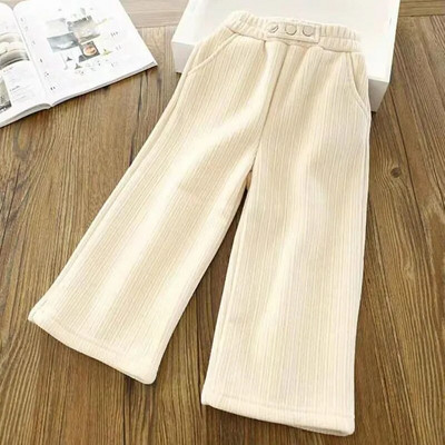 Tüdrukute püksid sügistalvised paksud soojad laia säärega püksid 3-12-aastastele lastele riided Mood Korea laste vabad vabaaja püksid