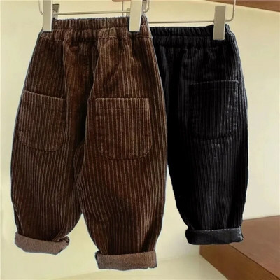 Noi copii de toamnă și iarnă, pantaloni de catifea pentru băieți, pentru fete, groși, moale, de culoare solidă, grosi și subțiri, pantaloni casual cu dungi Bumbac