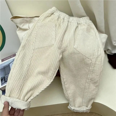 Noi copii de toamnă și iarnă, pantaloni de catifea pentru băieți, pentru fete, groși, moale, de culoare solidă, grosi și subțiri, pantaloni casual cu dungi Bumbac