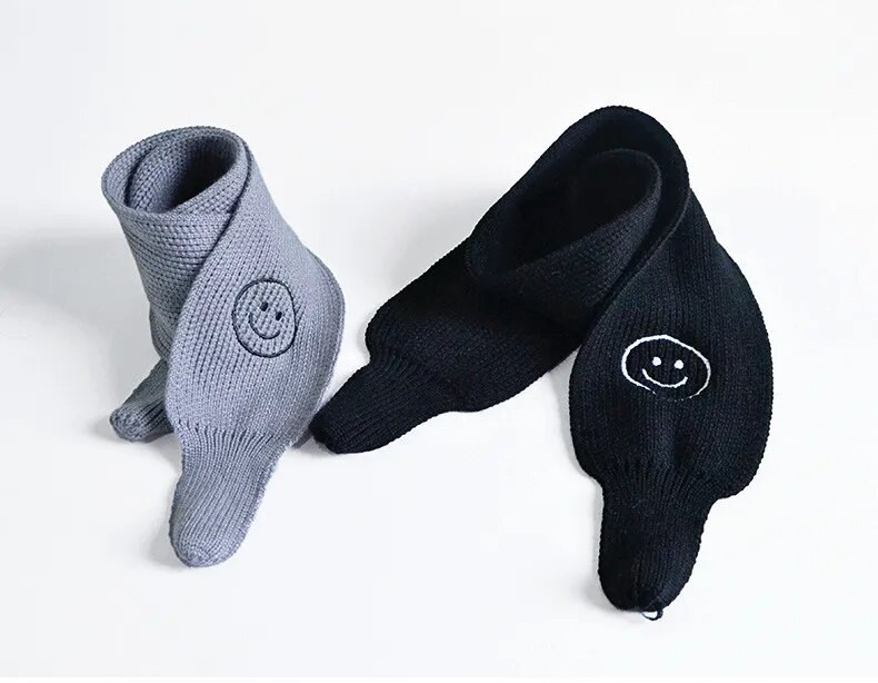 Φθινόπωρο Χειμώνας Παιδικά Κασκόλ Ζεστά μωρά αγόρια Κορίτσια Κασκόλ Χαριτωμένο χαμόγελο Πρόσωπο Μαλακό πλεκτό κασκόλ γιακάς Παιδικό δαχτυλίδι με τεντωμένο λαιμό