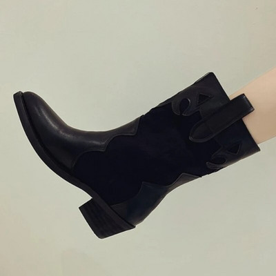 2022. aasta uued Westerni kauboisaapad naistele terava ninaga naiste kingad, reljeefsed seemisnahast kingad sääre keskosa paksuse kontsaga naiste saapad