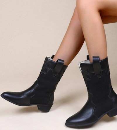 2022. aasta uued Westerni kauboisaapad naistele terava ninaga naiste kingad, reljeefsed seemisnahast kingad sääre keskosa paksuse kontsaga naiste saapad