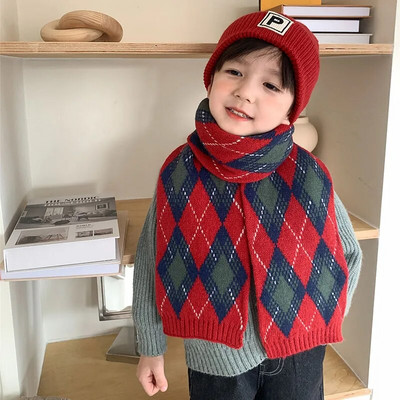 Νέο κλασικό καρό πλεκτό χειμωνιάτικο μωρό κασκόλ για κορίτσια αγόρια Παιδικά κασκόλ Κασκόλ Μακριά ζεστά Παιδικά σάλια περιτυλίγματος λαιμού Θερμότερα