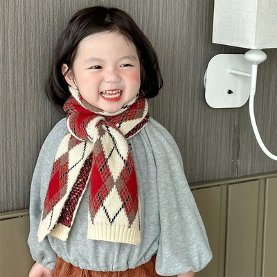 Νέο κλασικό καρό πλεκτό χειμωνιάτικο μωρό κασκόλ για κορίτσια αγόρια Παιδικά κασκόλ Κασκόλ Μακριά ζεστά Παιδικά σάλια περιτυλίγματος λαιμού Θερμότερα
