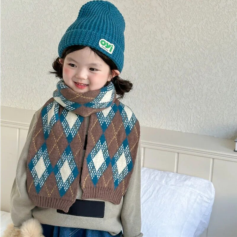Νέο κλασικό καρό πλεκτό χειμωνιάτικο μωρό κασκόλ για κορίτσια αγόρια Παιδικά κασκόλ Κασκόλ Μακριά ζεστά Παιδικά σάλια περιτυλίγματος λαιμού Θερμότερα