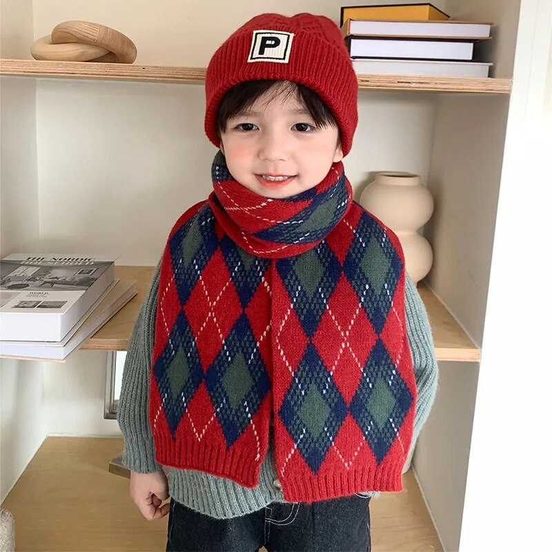 Νέο κλασικό καρό πλεκτό χειμωνιάτικο μωρό κασκόλ για κορίτσια αγόρια Παιδικά κασκόλ Κασκόλ Μακριά ζεστά Παιδικά σάλια περιτυλίγματος λαιμού Θερμότερα