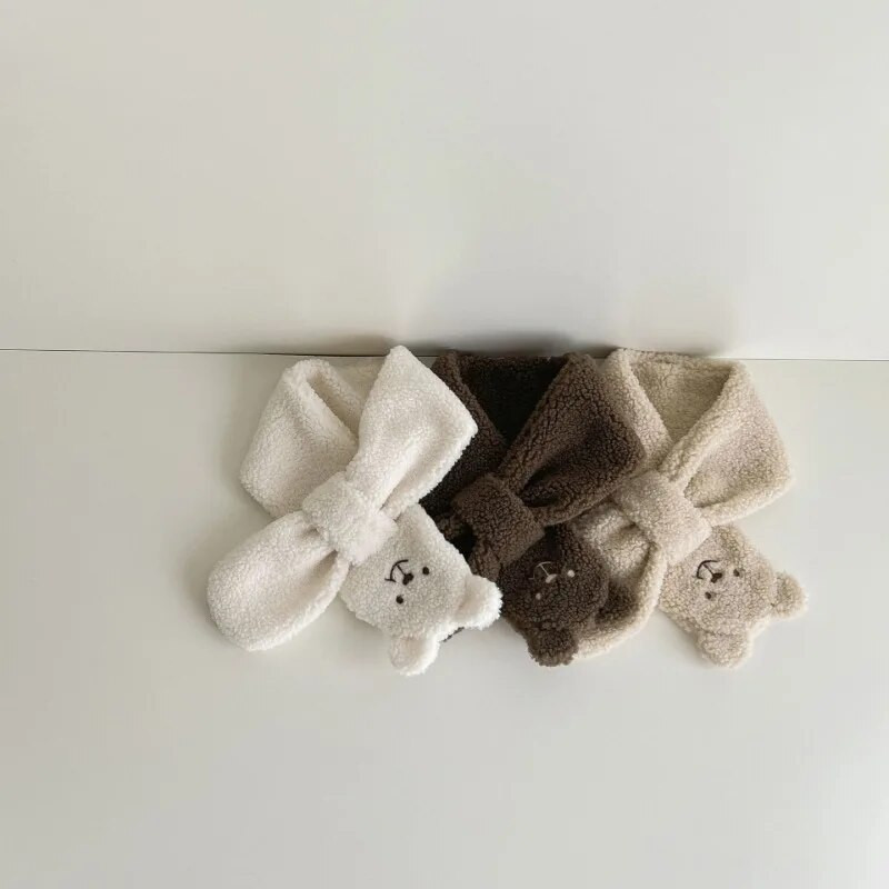 1 τεμάχιο Κορεατικής μόδας Παιδικό κασκόλ Simplicity Cartoon Bear-Κουνέλι Κασκόλ για μικρό αγόρι αγόρι Υπέροχο φθινοπωρινό, χειμωνιάτικο ζεστό μωρό κασκόλ