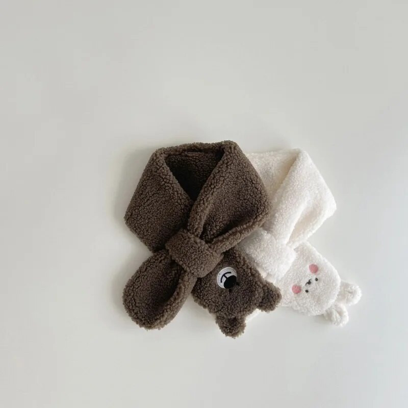 1 τεμάχιο Κορεατικής μόδας Παιδικό κασκόλ Simplicity Cartoon Bear-Κουνέλι Κασκόλ για μικρό αγόρι αγόρι Υπέροχο φθινοπωρινό, χειμωνιάτικο ζεστό μωρό κασκόλ