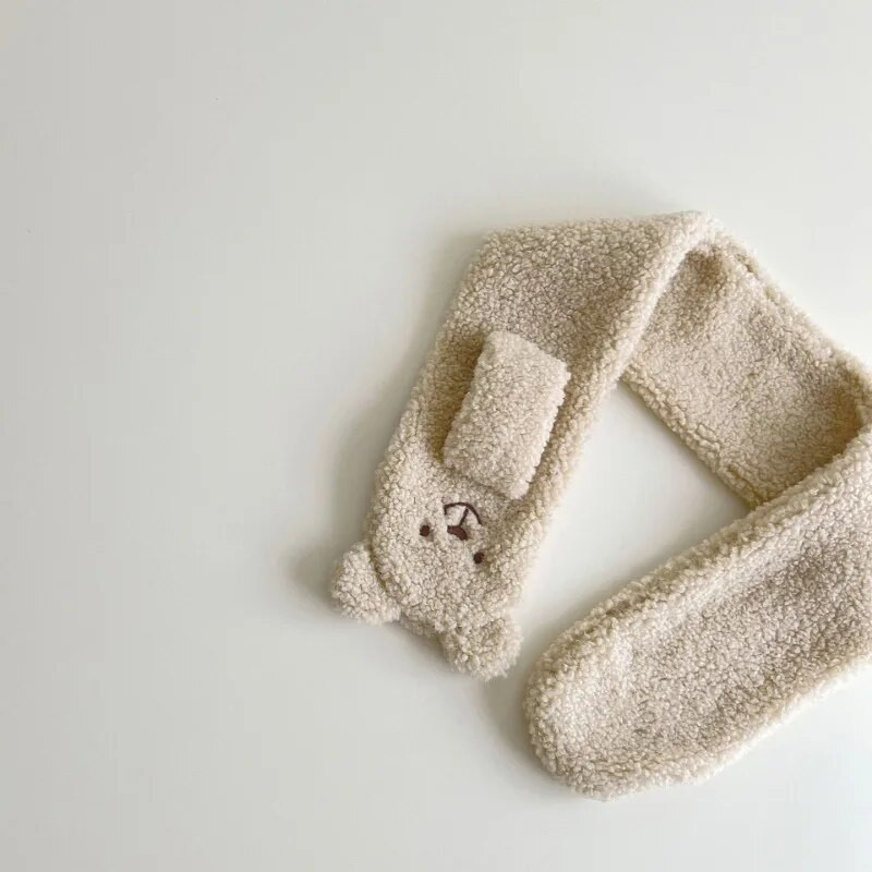 1 τεμάχιο Κορεατικής μόδας Παιδικό κασκόλ Simplicity Cartoon Bear-Κουνέλι Κασκόλ για μικρό αγόρι αγόρι Υπέροχο φθινοπωρινό, χειμωνιάτικο ζεστό μωρό κασκόλ