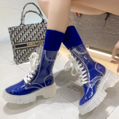 Μόδα Διαφανείς μπότες με τακούνι Μπότες βροχής Αδιάβροχα παπούτσια στον αστράγαλο Trend 2023 Γυναικεία χειμερινή πλατφόρμα με τακούνι