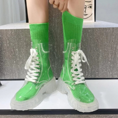 Μόδα Διαφανείς μπότες με τακούνι Μπότες βροχής Αδιάβροχα παπούτσια στον αστράγαλο Trend 2023 Γυναικεία χειμερινή πλατφόρμα με τακούνι