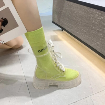 Μόδα Διαφανείς μπότες με τακούνι Μπότες βροχής Αδιάβροχα παπούτσια στον αστράγαλο Trend 2023 Γυναικεία χειμερινή πλατφόρμα με τακούνι