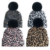 Ema-laste talvemüts tüdrukutele Pompom Kootud Beanie Beanie poistele Mütsid Leopard Soe Lastemüts Imikutarvikud