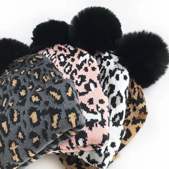 Mother Kids Χειμερινό καπέλο για κορίτσια Pompom πλεκτό Baby Beanie για αγόρια Καπέλα Leopard Ζεστά Παιδικά Καπέλα Βρεφικά αξεσουάρ