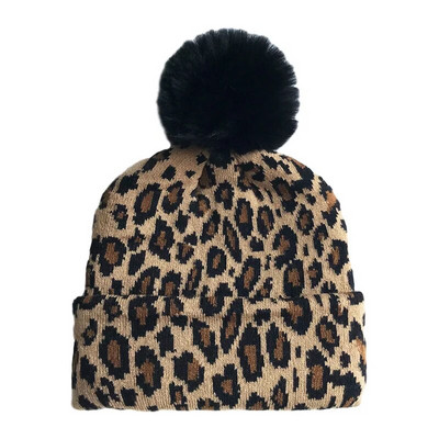 Ema-laste talvemüts tüdrukutele Pompom Kootud Beanie Beanie poistele Mütsid Leopard Soe Lastemüts Imikutarvikud