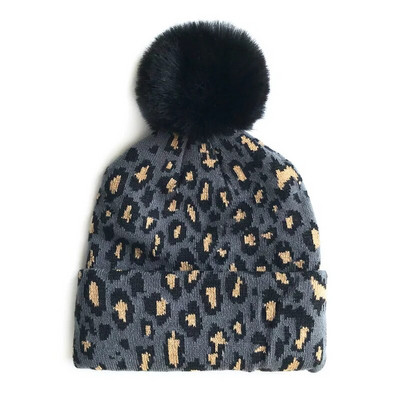 Ema-laste talvemüts tüdrukutele Pompom Kootud Beanie Beanie poistele Mütsid Leopard Soe Lastemüts Imikutarvikud