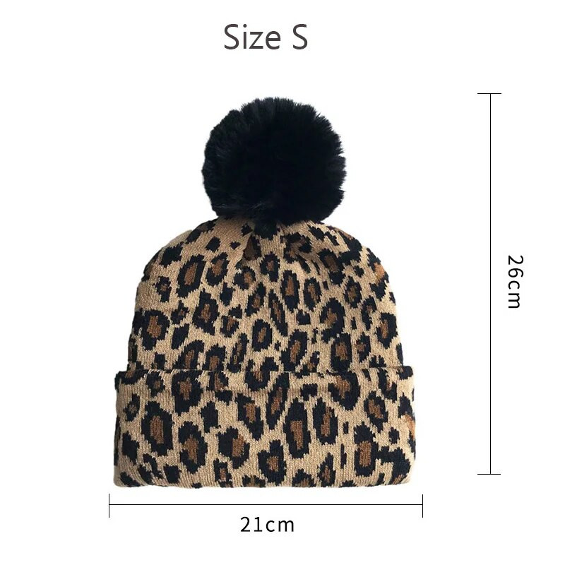 Ema-laste talvemüts tüdrukutele Pompom Kootud Beanie Beanie poistele Mütsid Leopard Soe Lastemüts Imikutarvikud