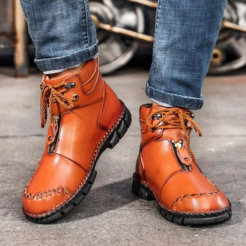 Επίπεδες ανδρικές μπότες με φερμουάρ 2023 Ανδρικά παπούτσια Ανοιξιάτικες και φθινοπωρινές μπότες με κορδόνια Μοντέρνες κοντές μπότες αδιάβροχες και ανθεκτικές στη φθορά
