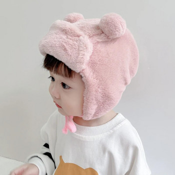 Χειμωνιάτικο καπέλο μωρού από ψεύτικη γούνα Pom Pom Χαριτωμένο μπόνε για μωρά Ζεστά αυτιά Μαλακά παιδικά καπέλα για κορίτσια Αγόρια Παιδικά καπέλα με επένδυση fleece 6-24 εκατ.
