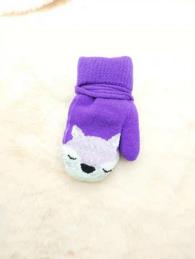 Παιδιά 3 χρονών Γάντια αλεπού κινουμένων σχεδίων Χειμώνας ζεστά παιδικά γάντια για κορίτσια Πλεκτά γάντια οδοντοφυΐας για νήπια διπλά πλεκτά γάντια