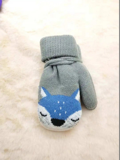 Παιδιά 3 χρονών Γάντια αλεπού κινουμένων σχεδίων Χειμώνας ζεστά παιδικά γάντια για κορίτσια Πλεκτά γάντια οδοντοφυΐας για νήπια διπλά πλεκτά γάντια