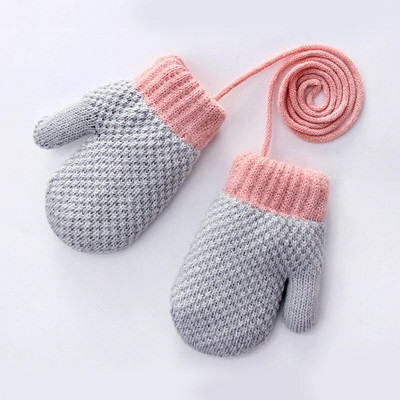 Uus saabumine Talvine Beebipoisid Tüdrukud Kootud Kindad Soojad Sõrmkindad Kindad Köiega Lastele Väikelapsed Lapsed 1-3a.