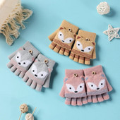 6-10 ani Băiat Fată Blană Lână Tricot Copil Moale Jumătate Deget Mănușă Flip Copii Iarnă Căldură Drăguț Desene Animat Mânușă Tricot Vulpe I89