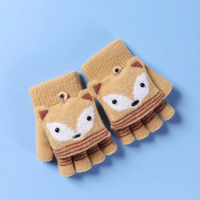 6-10 ani Băiat Fată Blană Lână Tricot Copil Moale Jumătate Deget Mănușă Flip Copii Iarnă Căldură Drăguț Desene Animat Mânușă Tricot Vulpe I89