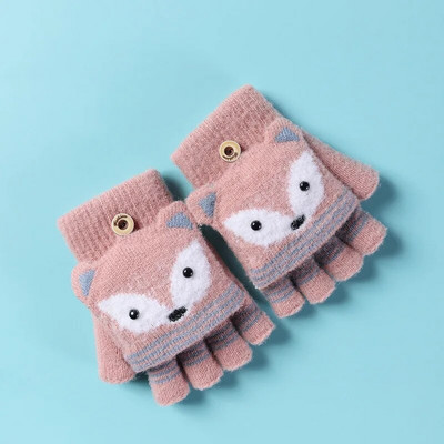 6-10 ani Băiat Fată Blană Lână Tricot Copil Moale Jumătate Deget Mănușă Flip Copii Iarnă Căldură Drăguț Desene Animat Mânușă Tricot Vulpe I89