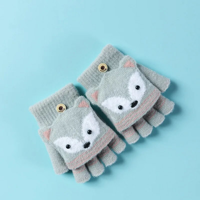 6-10 ani Băiat Fată Blană Lână Tricot Copil Moale Jumătate Deget Mănușă Flip Copii Iarnă Căldură Drăguț Desene Animat Mânușă Tricot Vulpe I89