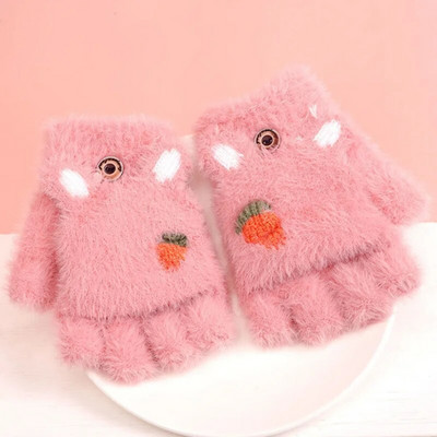 Aranyos gyerekek kesztyűk télen meleg műszőrme kötött fiú lány gyerekek kesztyű rajzfilm Félujj, kihajtható huzat kültéri ujjatlan 3-7Y