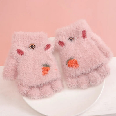 Aranyos gyerekek kesztyűk télen meleg műszőrme kötött fiú lány gyerekek kesztyű rajzfilm Félujj, kihajtható huzat kültéri ujjatlan 3-7Y