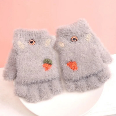 Aranyos gyerekek kesztyűk télen meleg műszőrme kötött fiú lány gyerekek kesztyű rajzfilm Félujj, kihajtható huzat kültéri ujjatlan 3-7Y