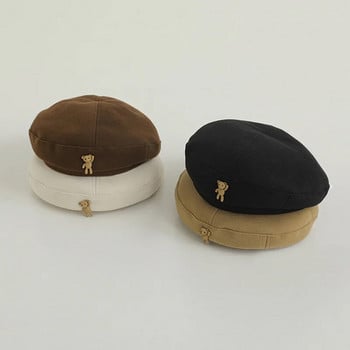 Μάλλινο καπέλο για κοριτσάκι Χειμερινό φθινόπωρο αρκουδάκι Κορεάτικο Παιδικό καπέλο για κορίτσια Αξεσουάρ Vintage παιδικά καπέλα μπερέ ρυθμιζόμενα 2-6Y
