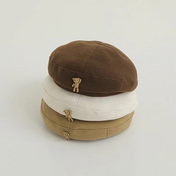 Μάλλινο καπέλο για κοριτσάκι Χειμερινό φθινόπωρο αρκουδάκι Κορεάτικο Παιδικό καπέλο για κορίτσια Αξεσουάρ Vintage παιδικά καπέλα μπερέ ρυθμιζόμενα 2-6Y