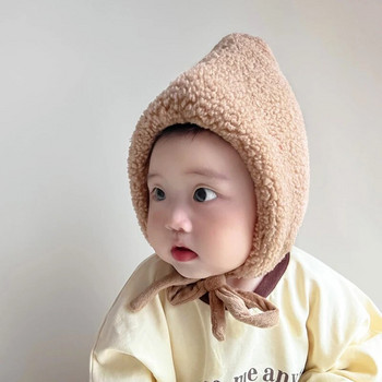 Бебешка шапка от агнешка вълна Зимно топло бебешко боне Детски шапки за момичета Момчета Топли уши Детска шапка Аксесоари за малки деца 5-24M