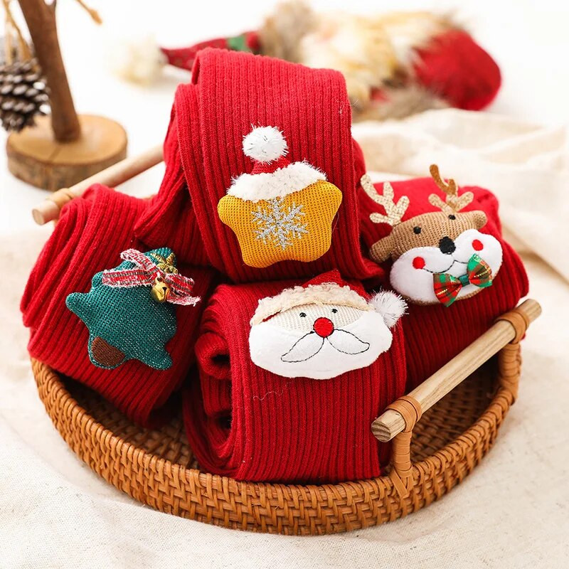 Anul Nou Fete Colanți roșii Copii Ciorapi de Crăciun Sosete lungi pentru copii mici Colanți pentru fetițe Chiloți pentru copii 0-6 ani