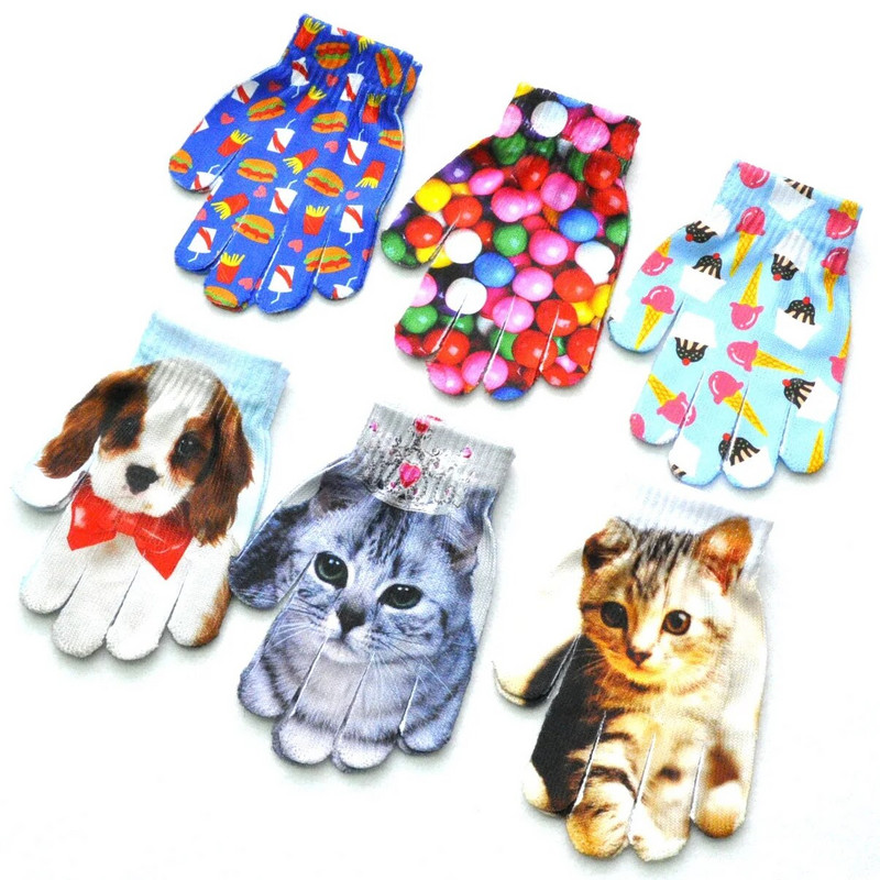 Παιδικά γάντια 5-11 ετών Νηπιαγωγείο Φοιτητής Χειμώνας Ζεστό μωρό 3D κουτάβι γάτα πλεκτά γάντια με πλήρη δάχτυλα Παιδικά γάντια πλεξίματος