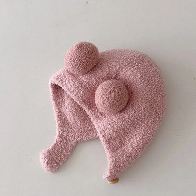 Χαριτωμένα χειμωνιάτικα ζεστά παιδικά κορίτσια Αγόρια Καπέλα μωρού Fleece μαλλί καπέλα στριφώματος με μπάλα μασίφ μαλλί προστατευτικά καπέλα αυτιών Μαλακό καπό νεογέννητου