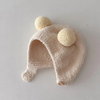 Χαριτωμένα χειμωνιάτικα ζεστά παιδικά κορίτσια Αγόρια Καπέλα μωρού Fleece μαλλί καπέλα στριφώματος με μπάλα μασίφ μαλλί προστατευτικά καπέλα αυτιών Μαλακό καπό νεογέννητου