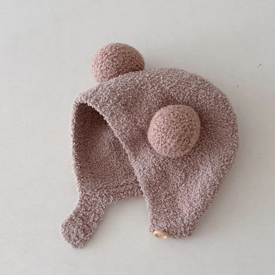 Χαριτωμένα χειμωνιάτικα ζεστά παιδικά κορίτσια Αγόρια Καπέλα μωρού Fleece μαλλί καπέλα στριφώματος με μπάλα μασίφ μαλλί προστατευτικά καπέλα αυτιών Μαλακό καπό νεογέννητου