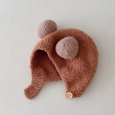 Χαριτωμένα χειμωνιάτικα ζεστά παιδικά κορίτσια Αγόρια Καπέλα μωρού Fleece μαλλί καπέλα στριφώματος με μπάλα μασίφ μαλλί προστατευτικά καπέλα αυτιών Μαλακό καπό νεογέννητου