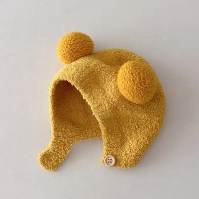 Χαριτωμένα χειμωνιάτικα ζεστά παιδικά κορίτσια Αγόρια Καπέλα μωρού Fleece μαλλί καπέλα στριφώματος με μπάλα μασίφ μαλλί προστατευτικά καπέλα αυτιών Μαλακό καπό νεογέννητου