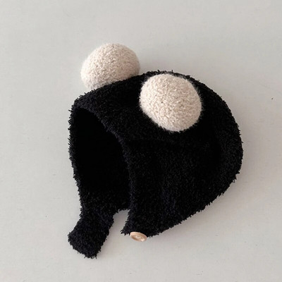 Χαριτωμένα χειμωνιάτικα ζεστά παιδικά κορίτσια Αγόρια Καπέλα μωρού Fleece μαλλί καπέλα στριφώματος με μπάλα μασίφ μαλλί προστατευτικά καπέλα αυτιών Μαλακό καπό νεογέννητου