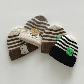 Анимационна зимна бебешка шапка с памучна подплата Детска плетена шапка с райе Бебешка шапка с корейско боне за бебета, малко момче, момиче, аксесоари
