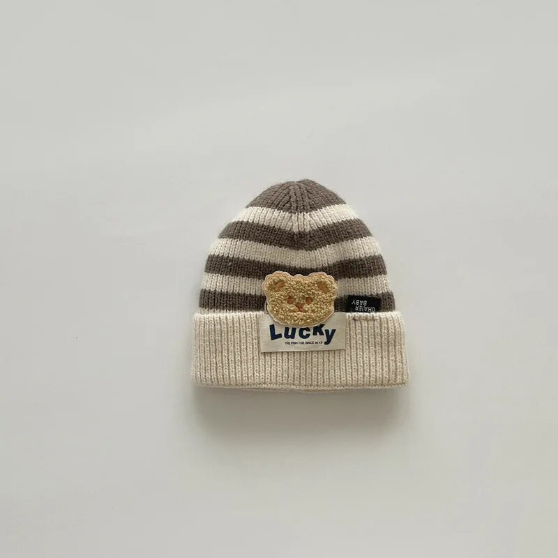 Multifilm Talvine nokamüts Puuvillane vooder Lastele Kootud Müts Triibuline Karu Beebimütsike Korea imiku kapotiga väikelapse poisi tüdruku aksessuaarid