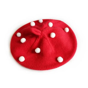 Нова есенно-зимна бебешка шапка с помпон Плетени шапки за момичета Сладка принцеса Детска шапка с барета Детски аксесоари Коледен подарък